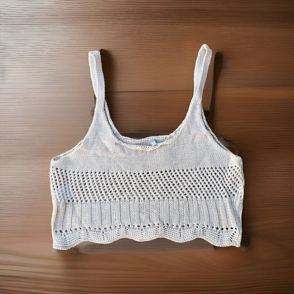 Swell Juniors Crochet Keep it Rockin Taupe Crop Top Size L - Picture 2 of 12